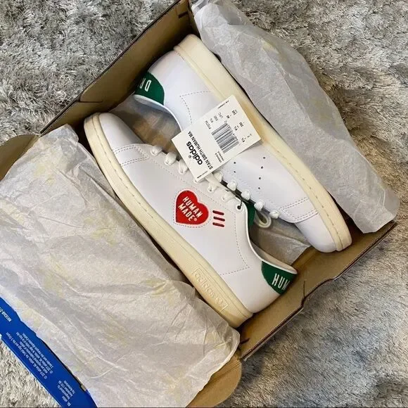 Pharrell Human Made X Adidas Stan Smith White Sneakers Red Heart NWT SZ Men 7 - Picture 4 of 16